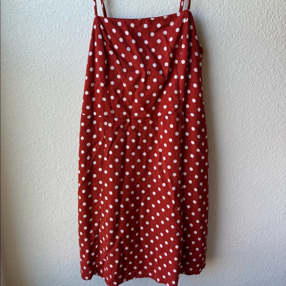 orange and white polka dot mini dress